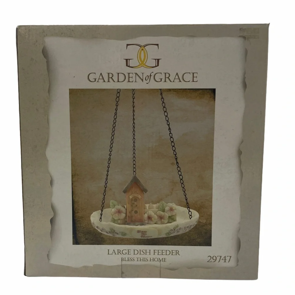 Hanging Bird Feeder Dish Bless this Home Large Colorful Floral Outdoor Birdhouse